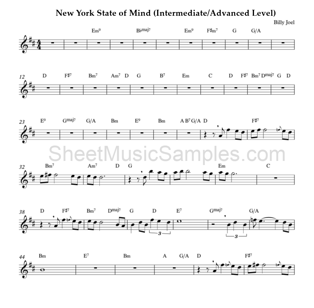 New York State of Mind (Intermediate/Advanced Level)