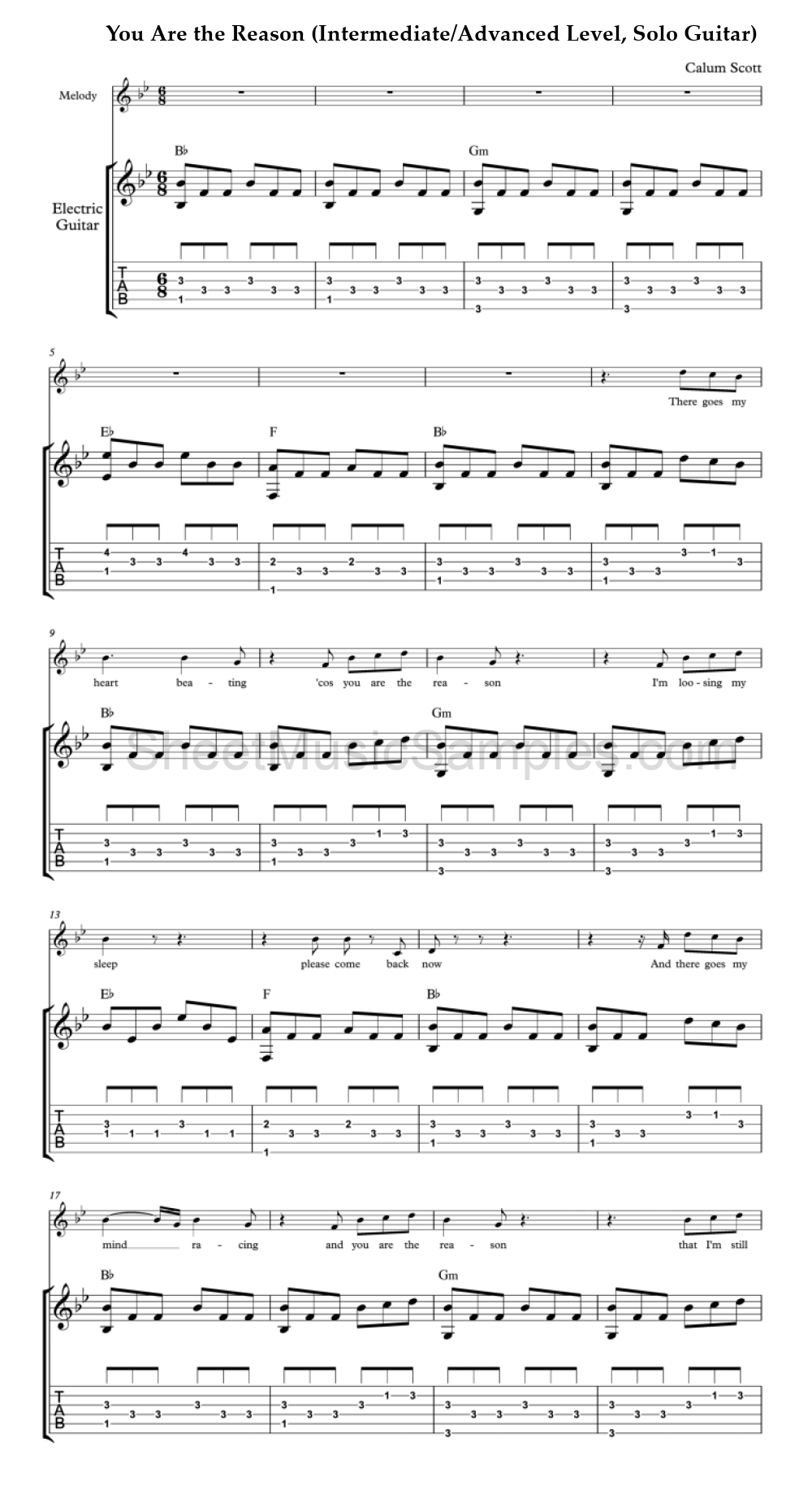 You Are the Reason (Intermediate/Advanced Level, Solo Guitar)