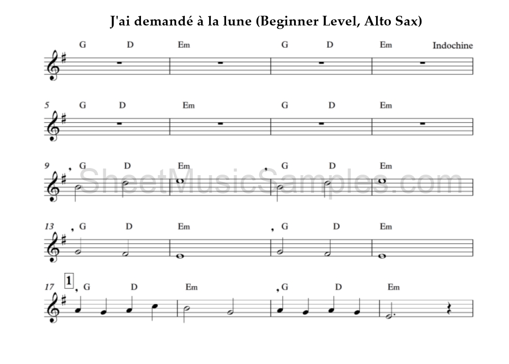 J'ai demandé à la lune (Beginner Level, Alto Sax)