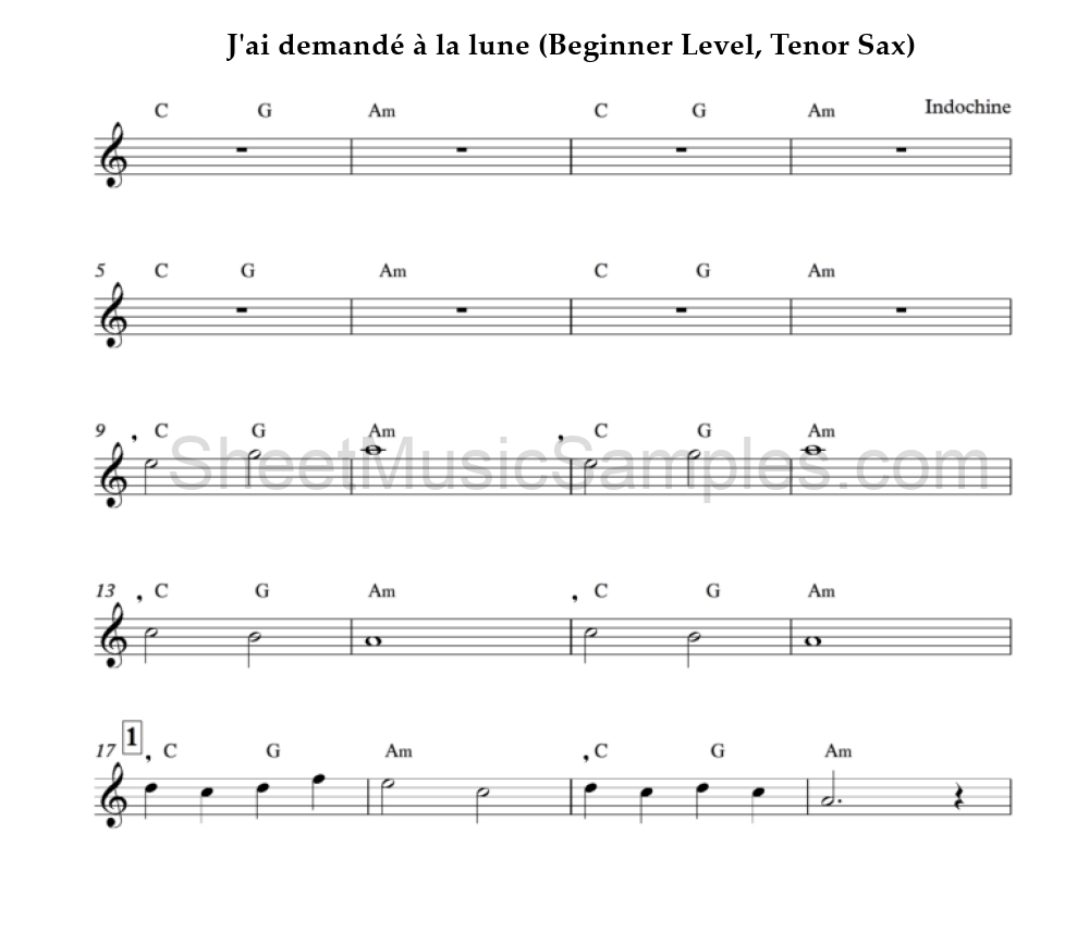 J'ai demandé à la lune (Beginner Level, Tenor Sax)