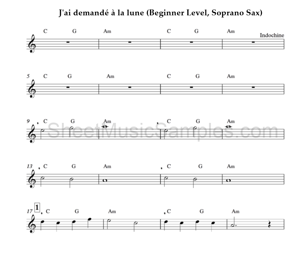 J'ai demandé à la lune (Beginner Level, Soprano Sax)