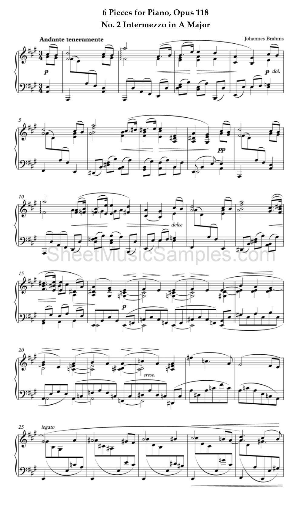 6 Pieces for Piano, Opus 118 - No. 2 Intermezzo in A Major