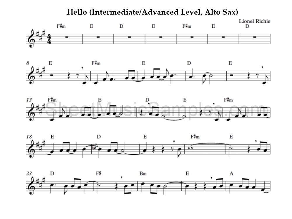 Hello (Intermediate/Advanced Level, Alto Sax)