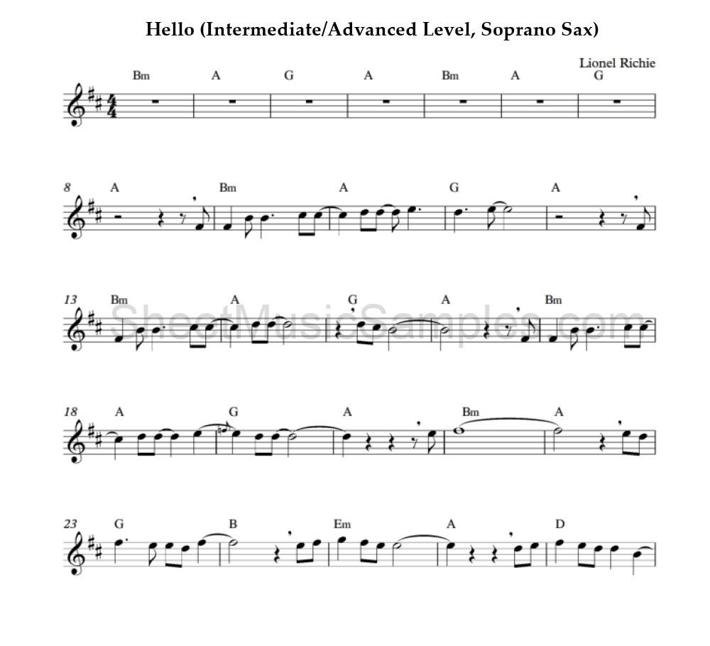 Hello (Intermediate/Advanced Level, Soprano Sax)