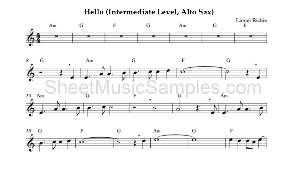 Hello (Intermediate Level, Alto Sax)