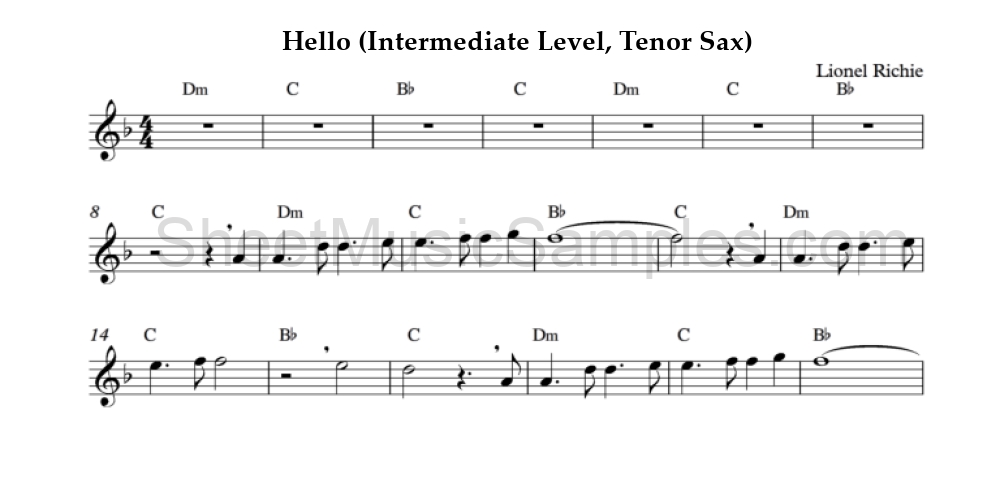 Hello (Intermediate Level, Tenor Sax)