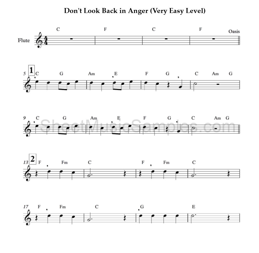 Don't Look Back in Anger (Very Easy Level)