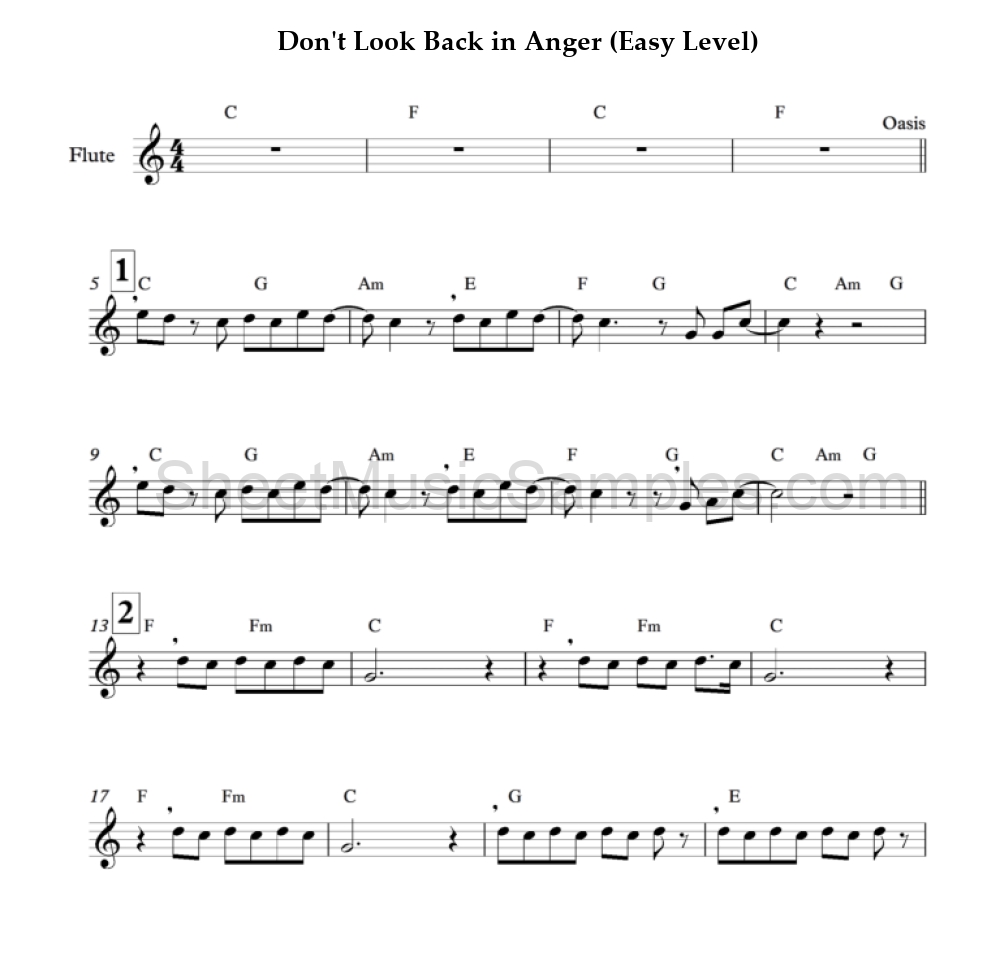 Don't Look Back in Anger (Easy Level)