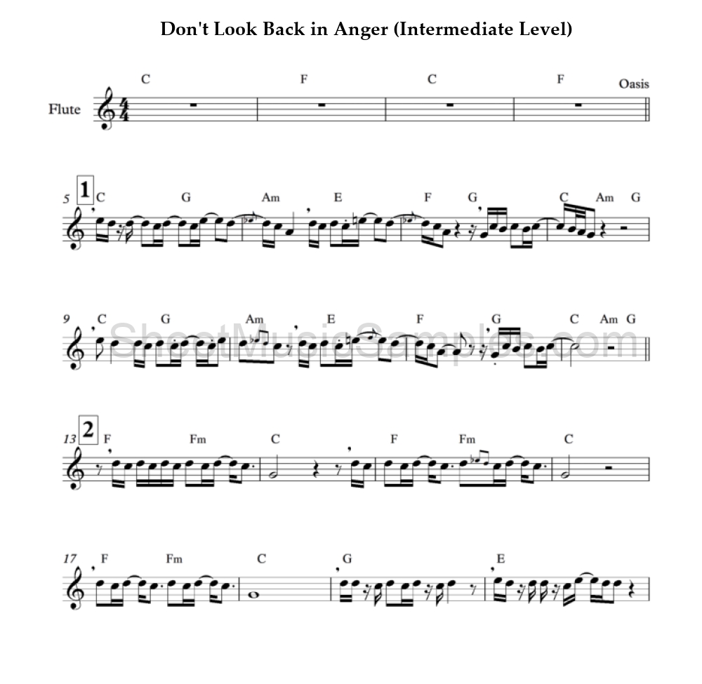 Don't Look Back in Anger (Intermediate Level)