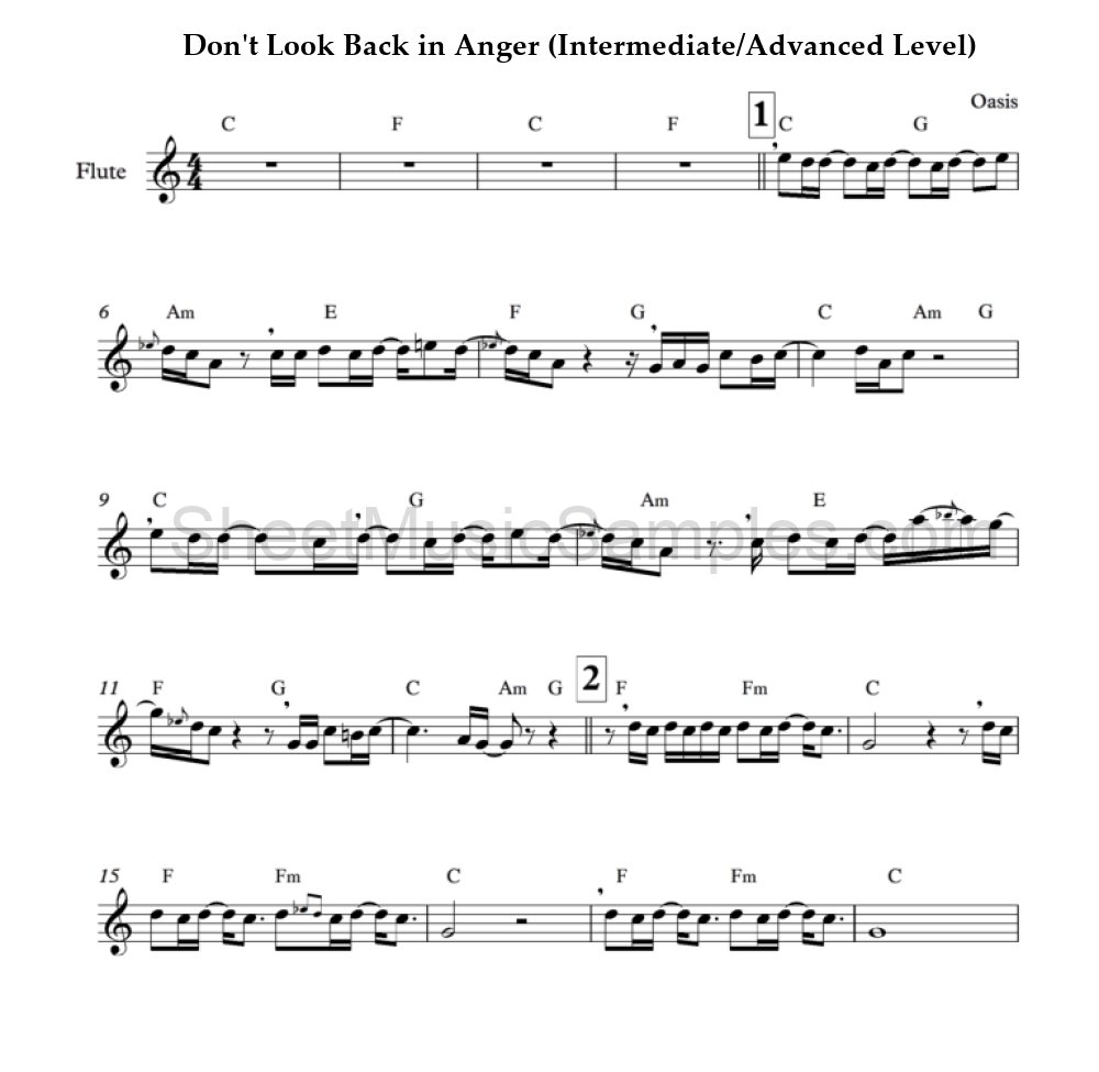 Don't Look Back in Anger (Intermediate/Advanced Level)