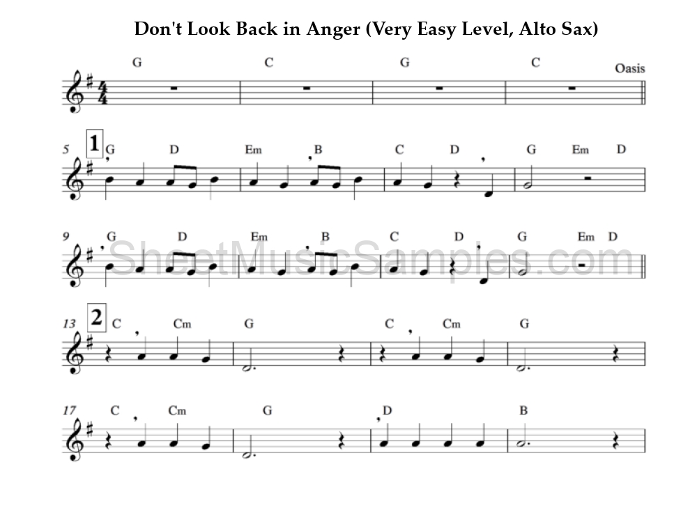 Don't Look Back in Anger (Very Easy Level, Alto Sax)