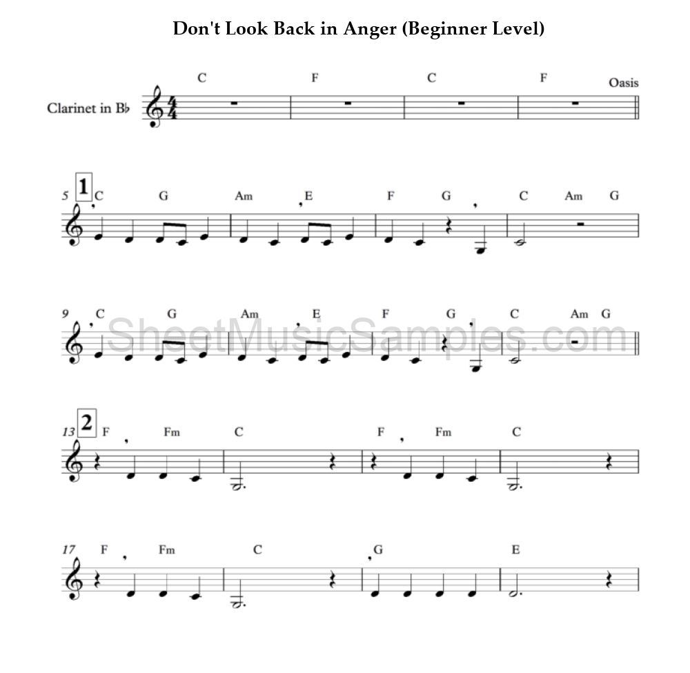 Don't Look Back in Anger (Beginner Level)