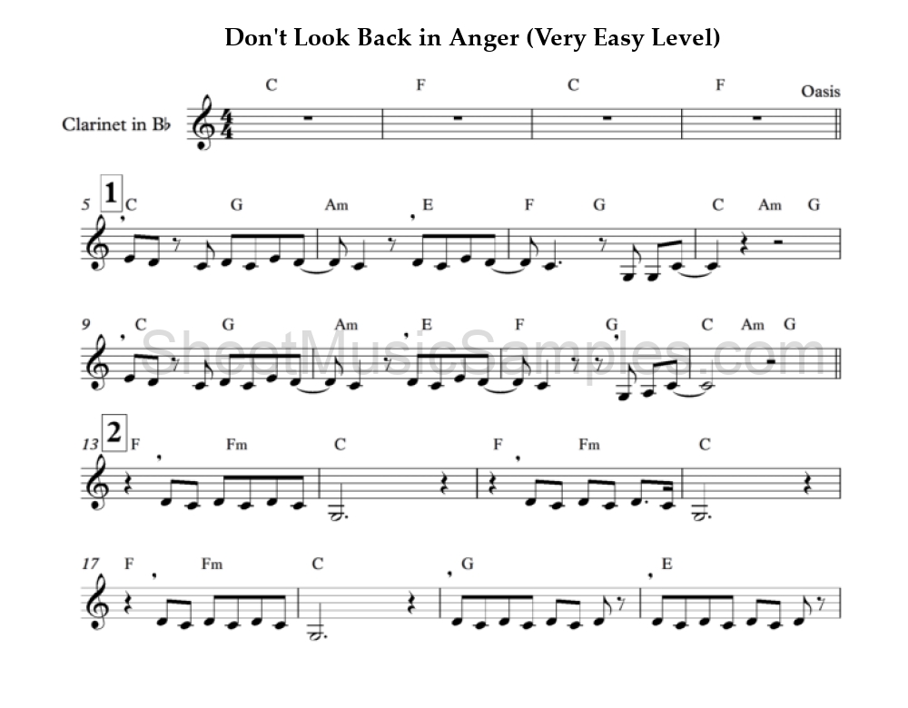 Don't Look Back in Anger (Very Easy Level)