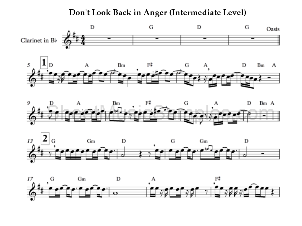 Don't Look Back in Anger (Intermediate Level)