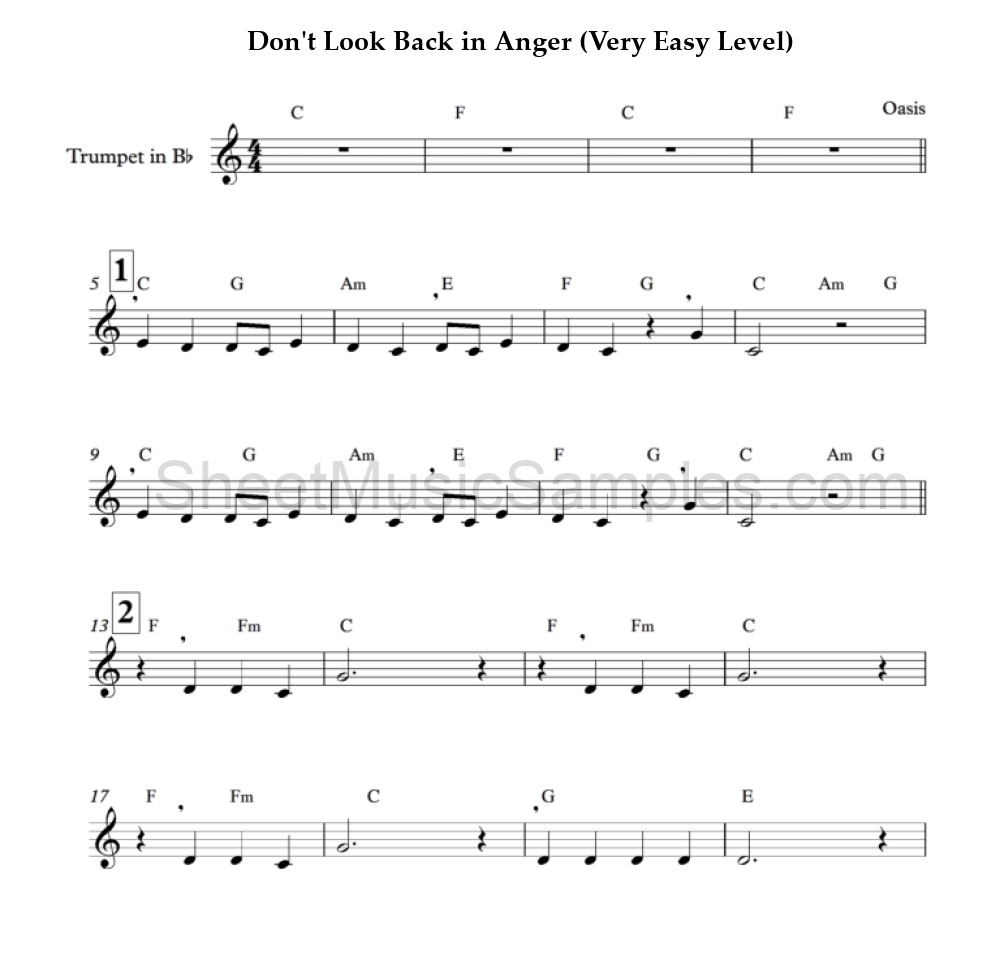 Don't Look Back in Anger (Very Easy Level)