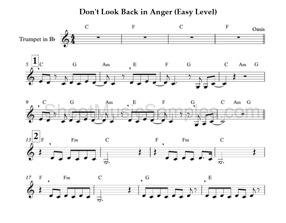 Don't Look Back in Anger (Easy Level)