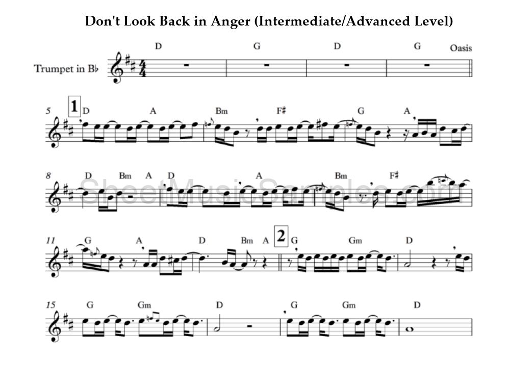 Don't Look Back in Anger (Intermediate/Advanced Level)