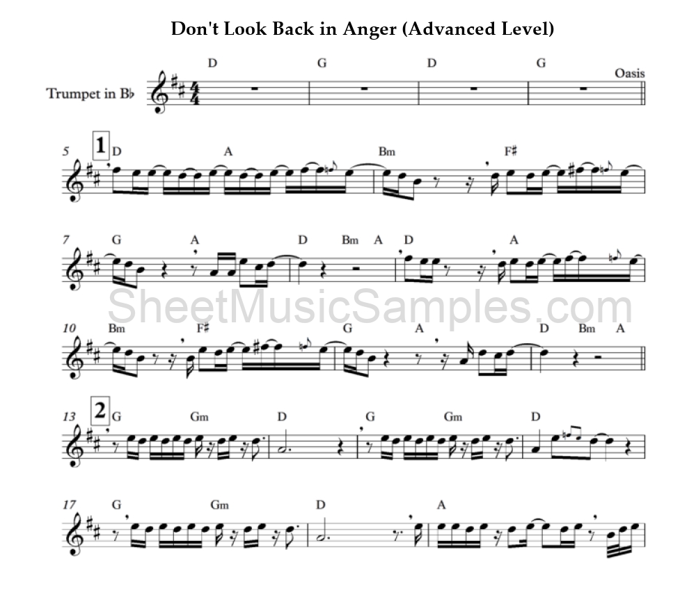 Don't Look Back in Anger (Advanced Level)