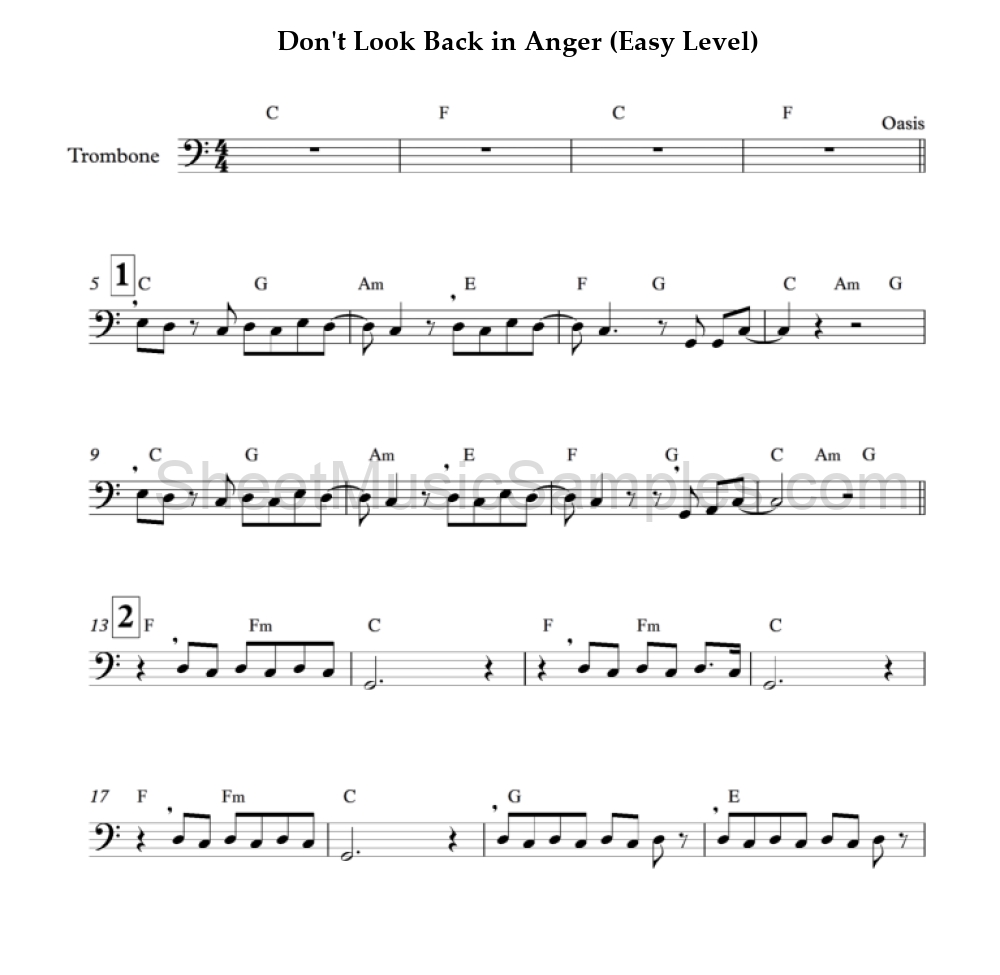 Don't Look Back in Anger (Easy Level)