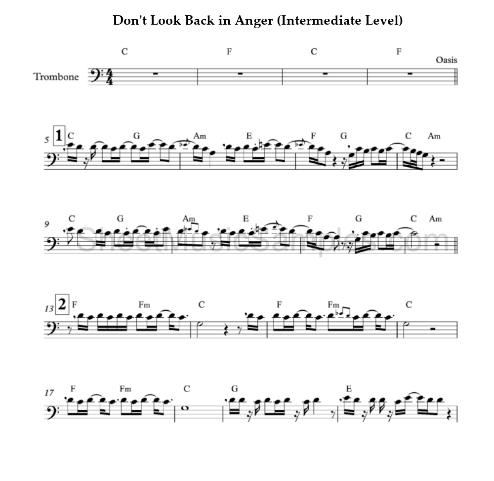 Don't Look Back in Anger (Intermediate Level)