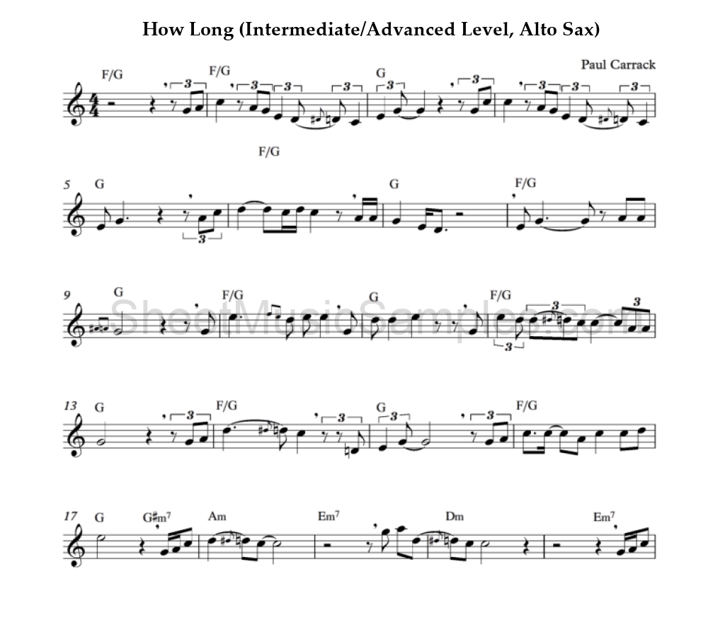 How Long (Intermediate/Advanced Level, Alto Sax)