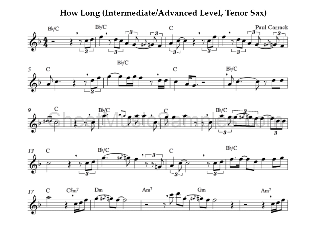 How Long (Intermediate/Advanced Level, Tenor Sax)