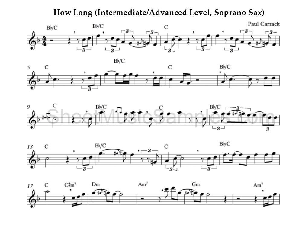 How Long (Intermediate/Advanced Level, Soprano Sax)