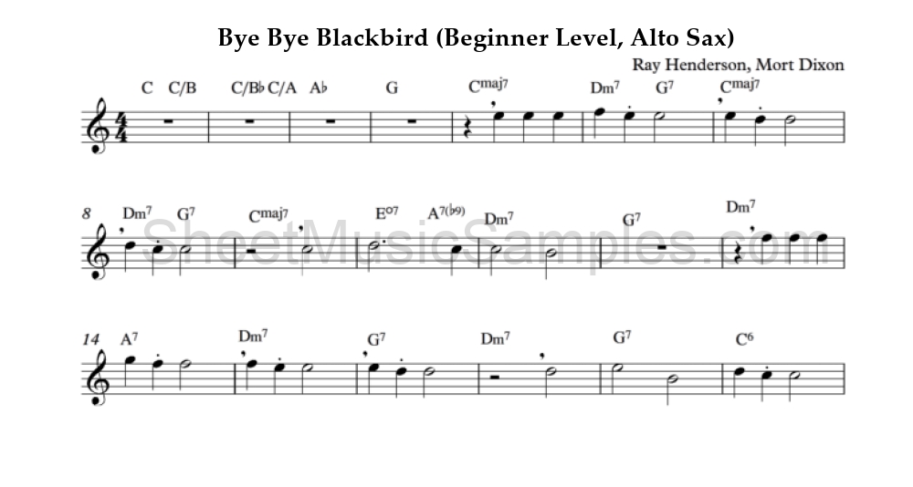 Bye Bye Blackbird (Beginner Level, Alto Sax)