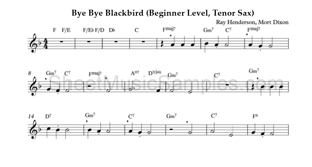 Bye Bye Blackbird (Beginner Level, Tenor Sax)