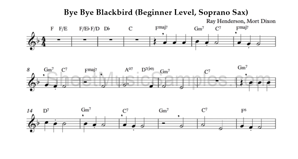 Bye Bye Blackbird (Beginner Level, Soprano Sax)