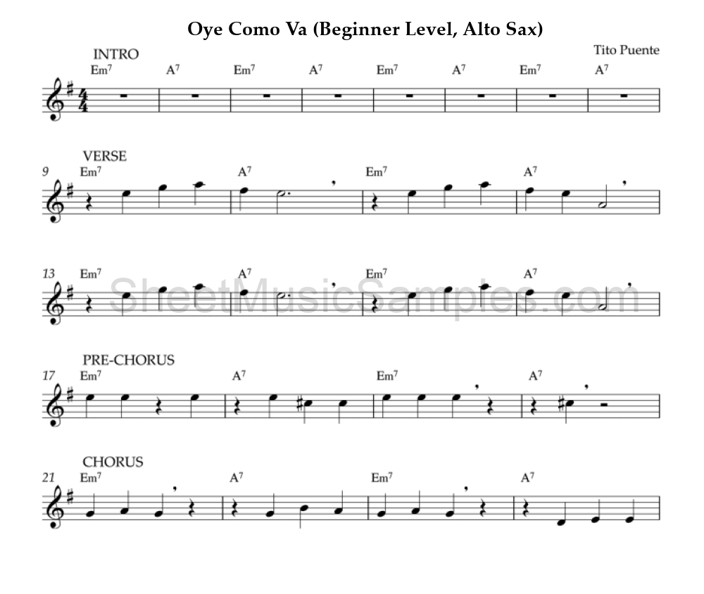 Oye Como Va (Beginner Level, Alto Sax)