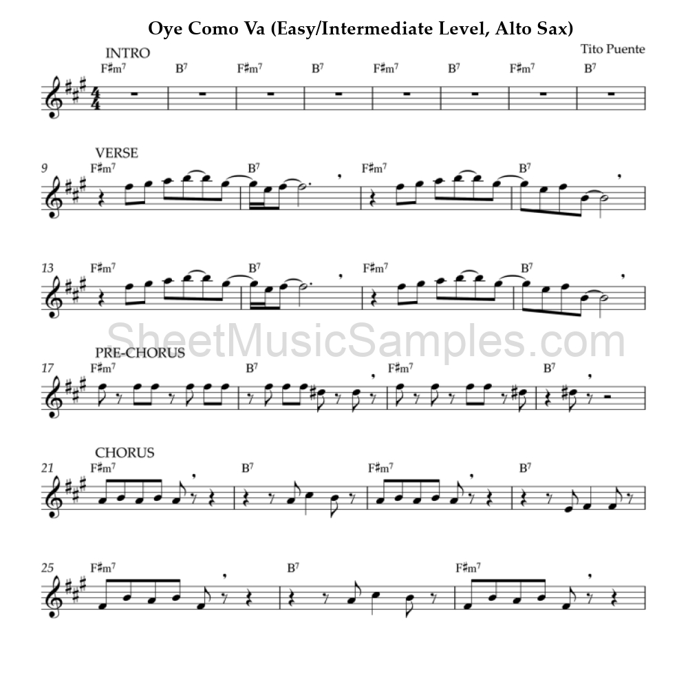 Oye Como Va (Easy/Intermediate Level, Alto Sax)