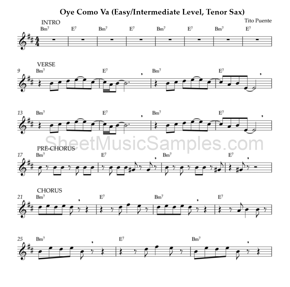 Oye Como Va (Easy/Intermediate Level, Tenor Sax)