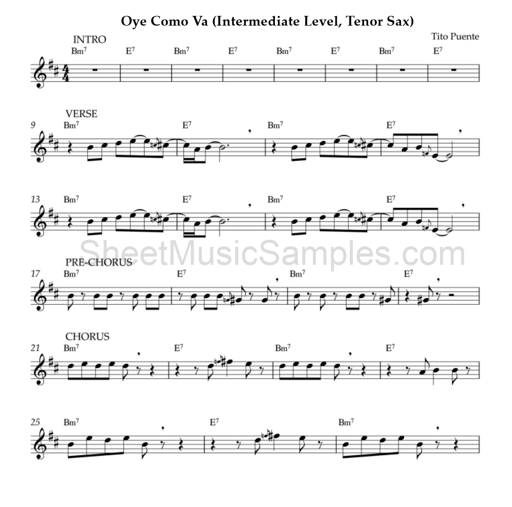 Oye Como Va (Intermediate Level, Tenor Sax)