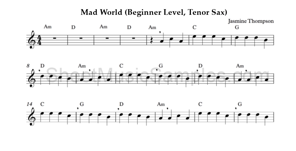 Mad World (Beginner Level, Tenor Sax)