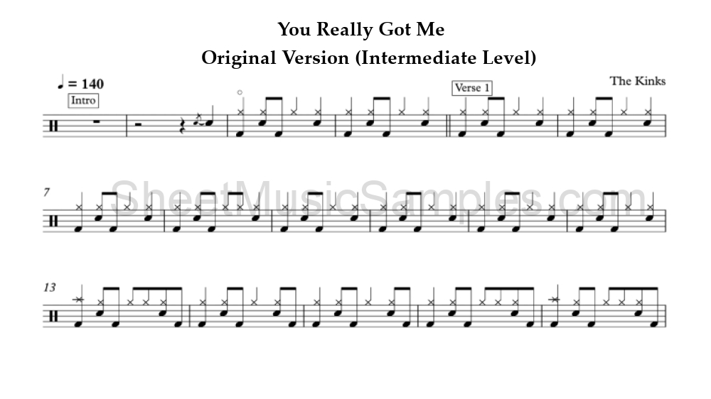 You Really Got Me - Original Version (Intermediate Level)