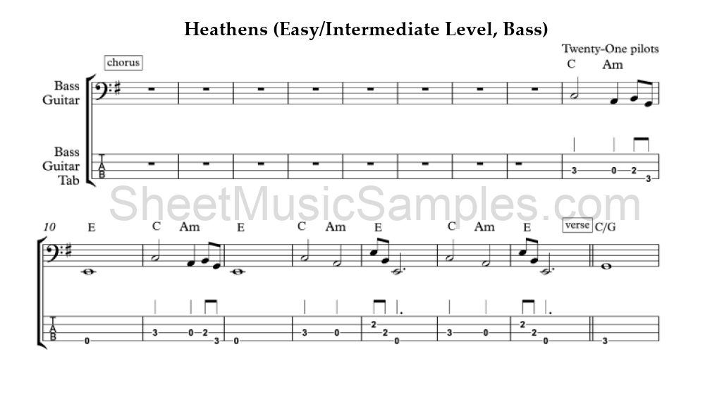 Heathens (Easy/Intermediate Level, Bass)