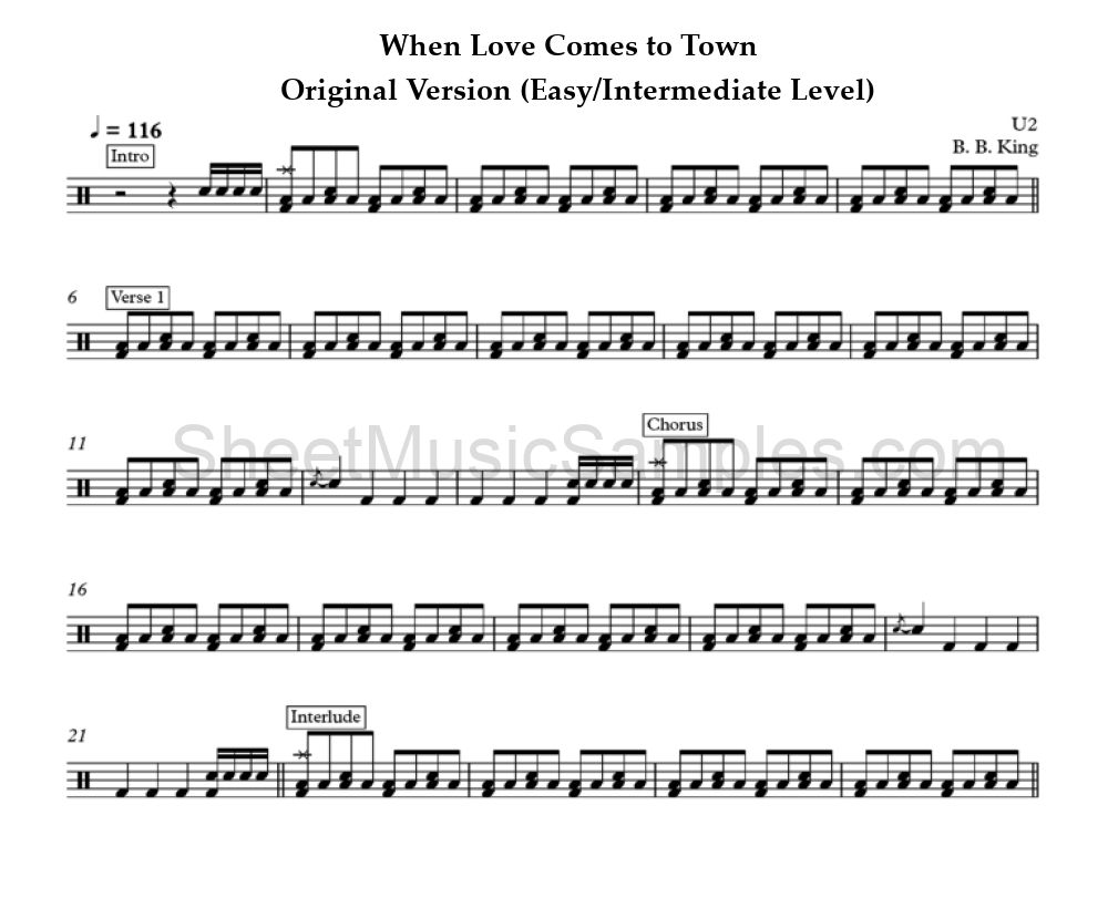 When Love Comes to Town - Original Version (Easy/Intermediate Level)