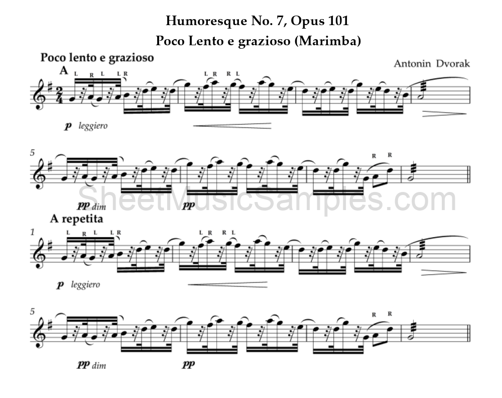 Humoresque No. 7, Opus 101 - Poco Lento e grazioso (Marimba)