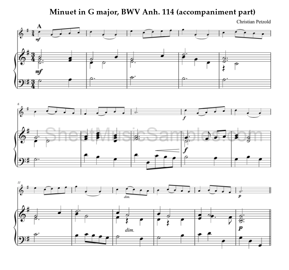 Minuet in G major, BWV Anh. 114 (accompaniment part)