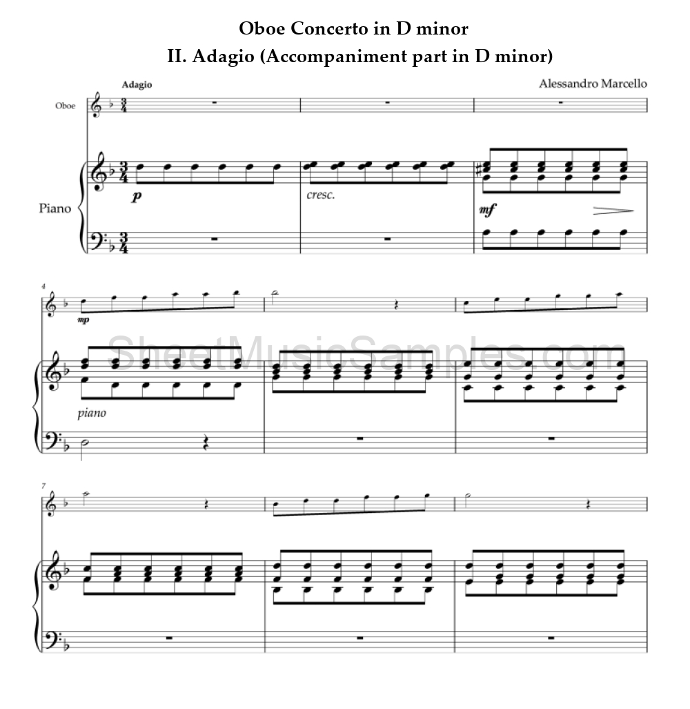 Oboe Concerto in D minor - II. Adagio (Accompaniment part in D minor)