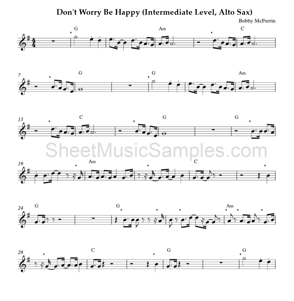 Don't Worry Be Happy (Intermediate Level, Alto Sax)