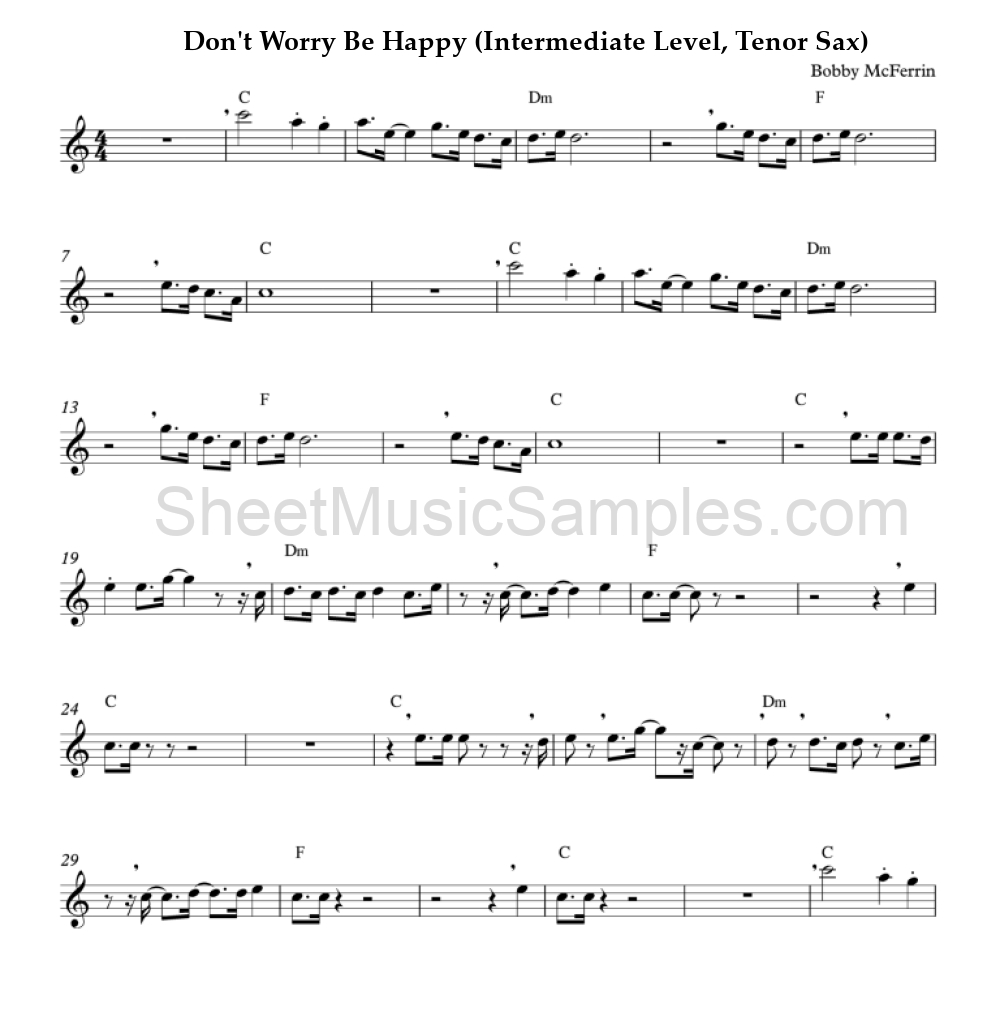 Don't Worry Be Happy (Intermediate Level, Tenor Sax)