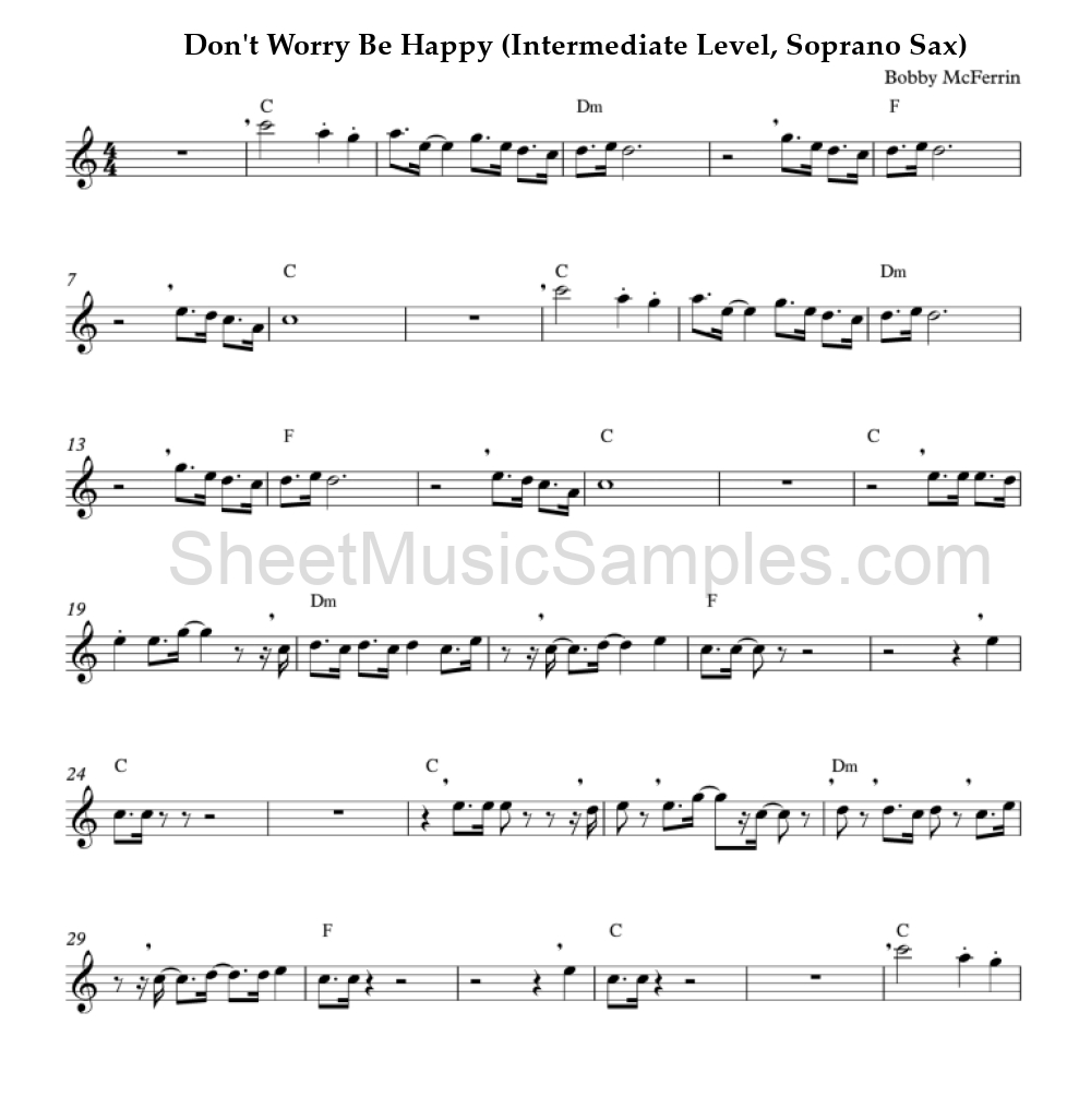 Don't Worry Be Happy (Intermediate Level, Soprano Sax)