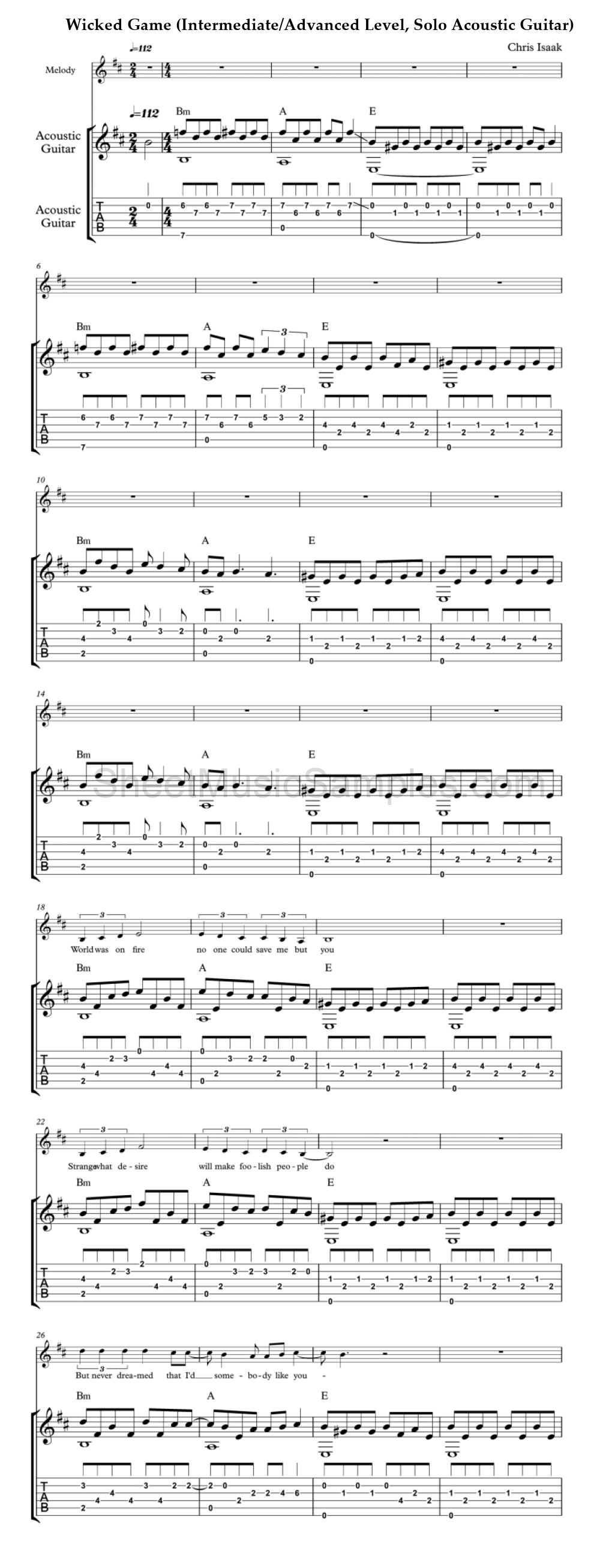 Wicked Game (Intermediate/Advanced Level, Solo Acoustic Guitar)