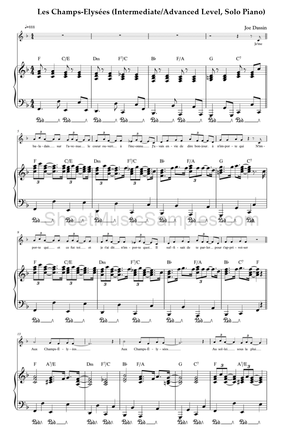 Les Champs-Elysées (Intermediate/Advanced Level, Solo Piano)