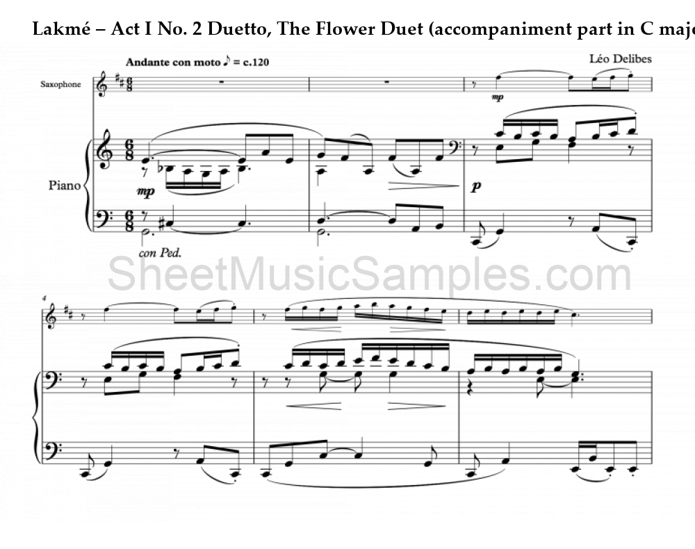 Lakmé – Act I No. 2 Duetto, The Flower Duet (accompaniment part in C major)