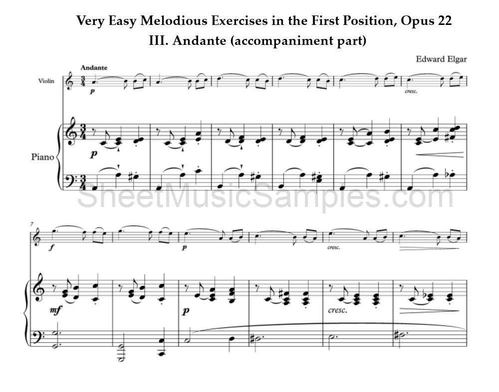 Very Easy Melodious Exercises in the First Position, Opus 22 - III. Andante (accompaniment part)