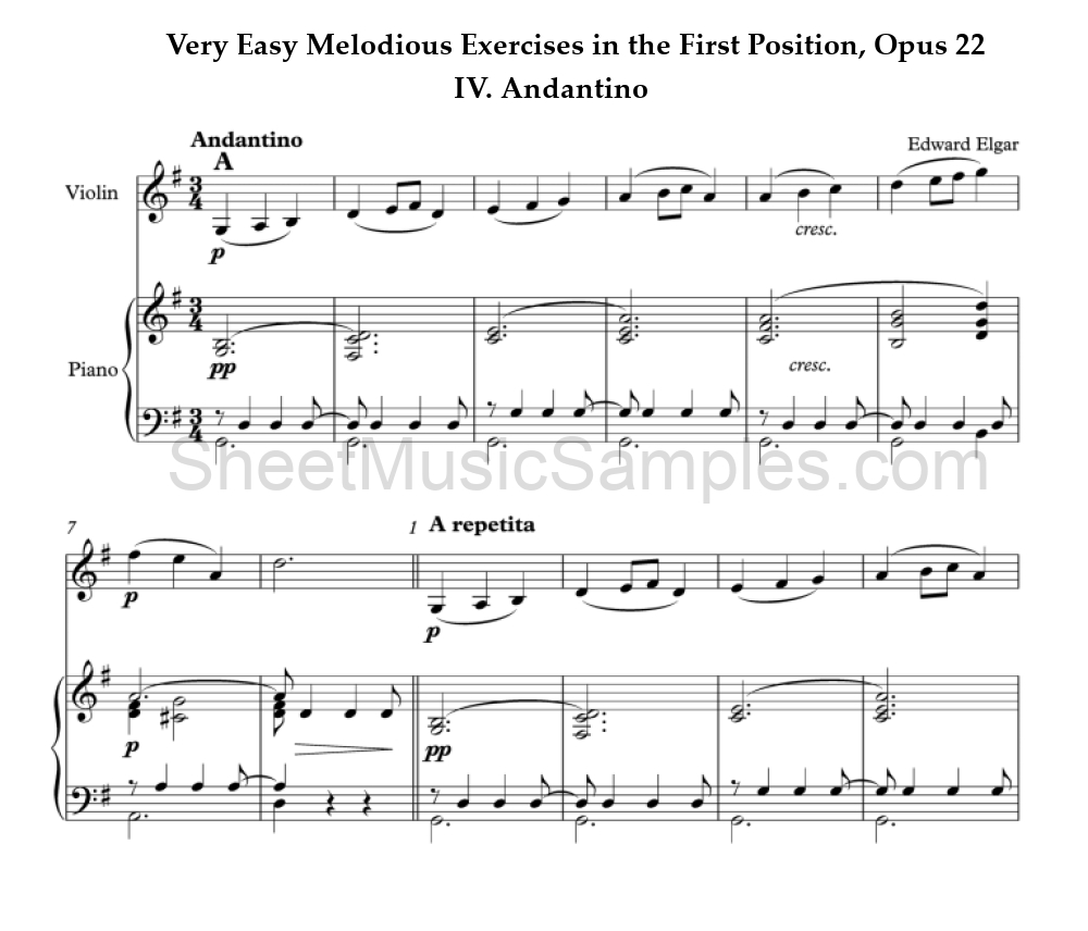 Very Easy Melodious Exercises in the First Position, Opus 22 - IV. Andantino