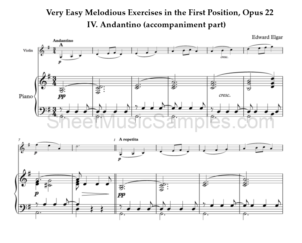 Very Easy Melodious Exercises in the First Position, Opus 22 - IV. Andantino (accompaniment part)